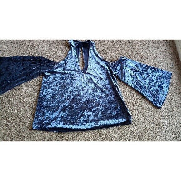 American Eagle Top Sz Small Blue Crushed Velvet Choker Neck Whimsigoth Goth Y2K - Picture 4 of 7